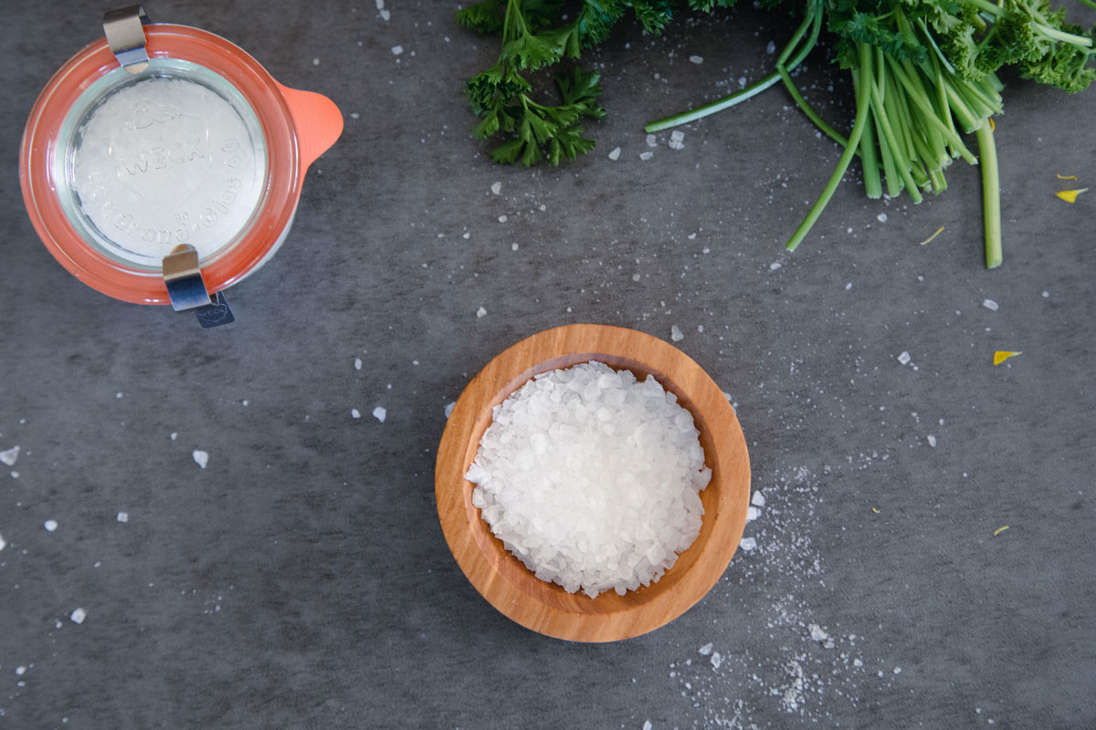 Cyprus White Flake Salt, Weck Jar, and Olive Wood Pinch Bowl 